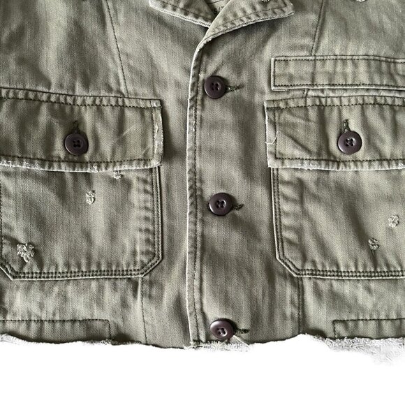 American Eagle Cropped Military Jacket Womens Sz XS Army Green Distressed Canvas - Picture 4 of 10